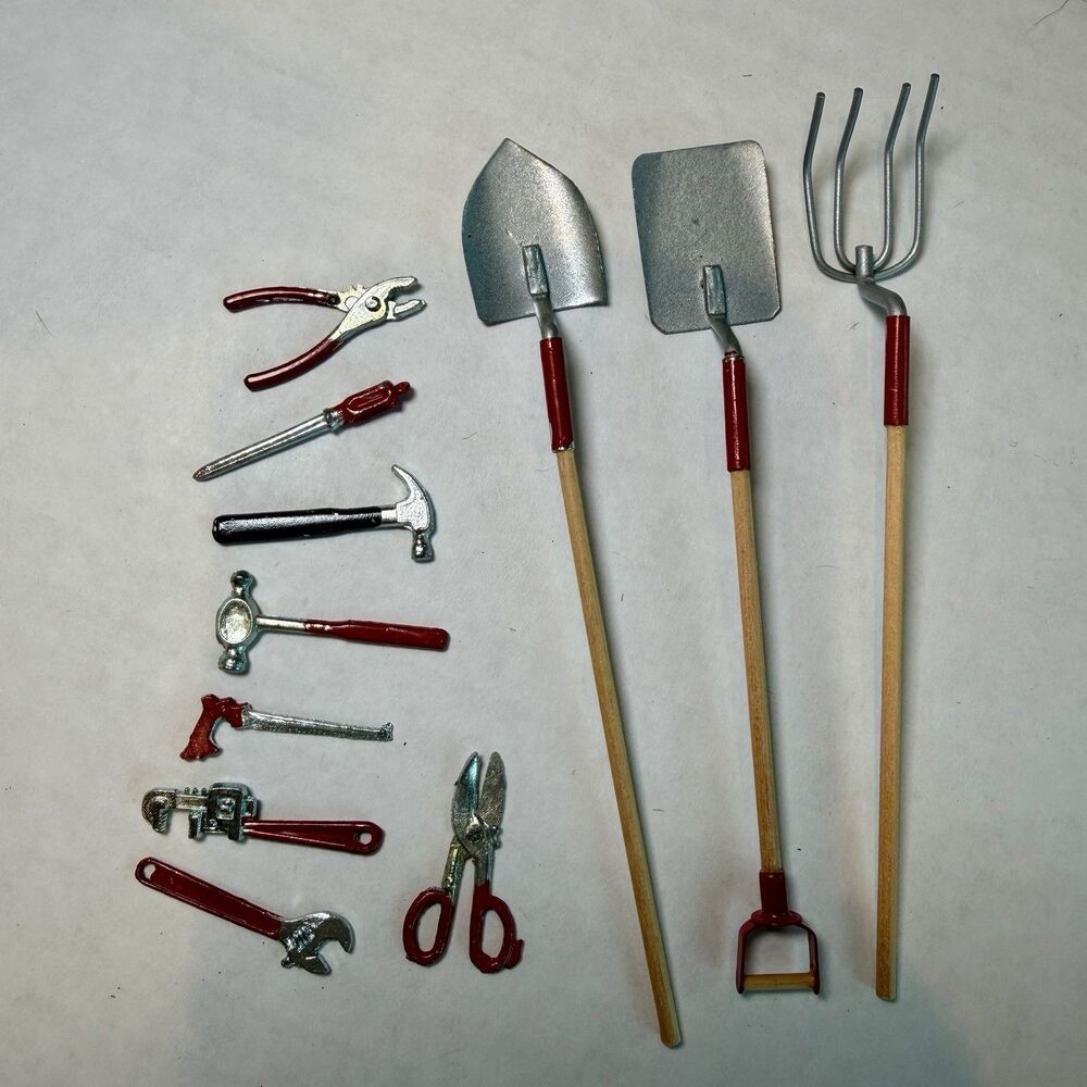 Vintage Miniatures Lot Of Tools & Lawn Tools Shovel Hammer Wrench 11pcs